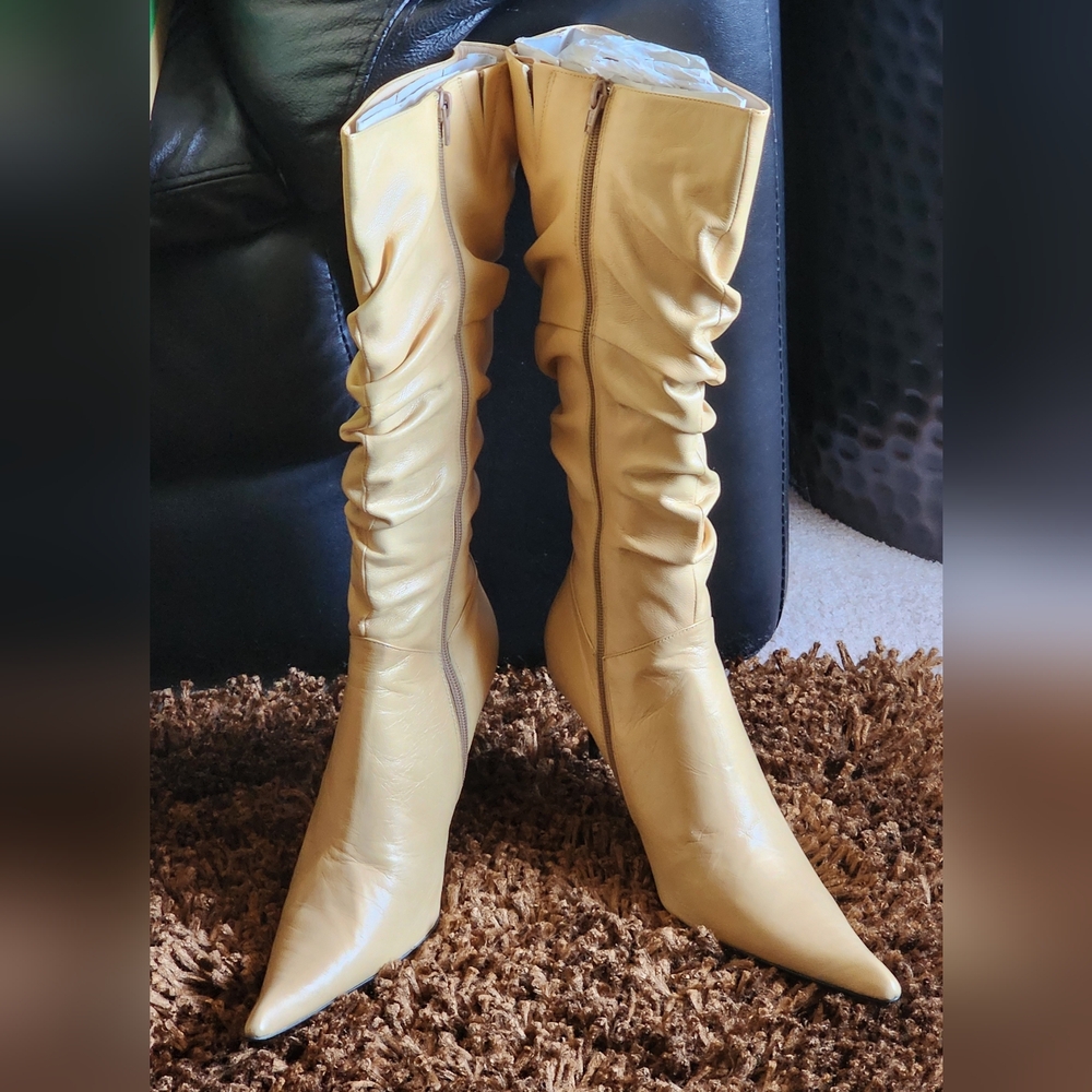 BRONX - Champagne (metallic) LEATHER pointed toe stiletto boots